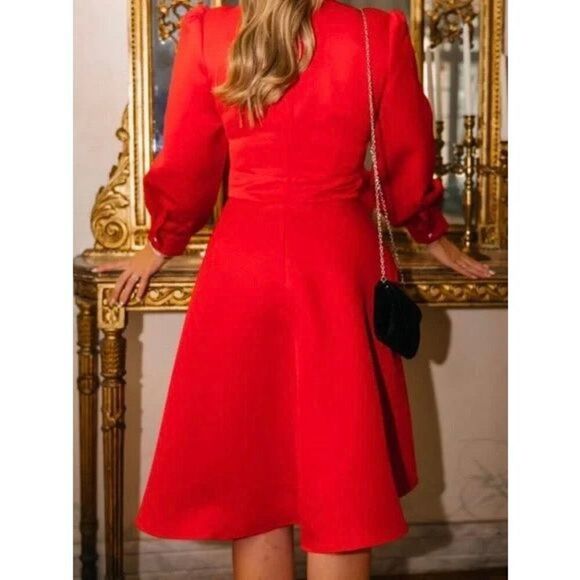 NWOT Ivy City Co Pipa Holiday Red Bow Tie Collar Fit & Flare Women's Dress XXS - Picture 3 of 14